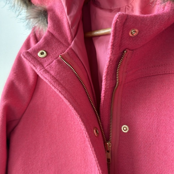 J Crew Factory Pink Heavy Wool Blend Faux Fur Trimmed Parka Coat 8 - Picture 5 of 10